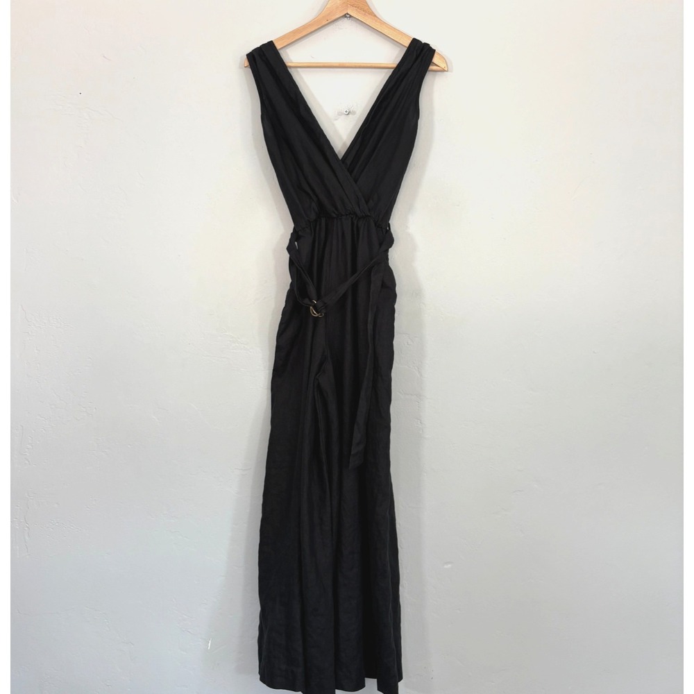 Coast Brand Linen Jumpsuit Women Size XS Black Sleeveless Belted